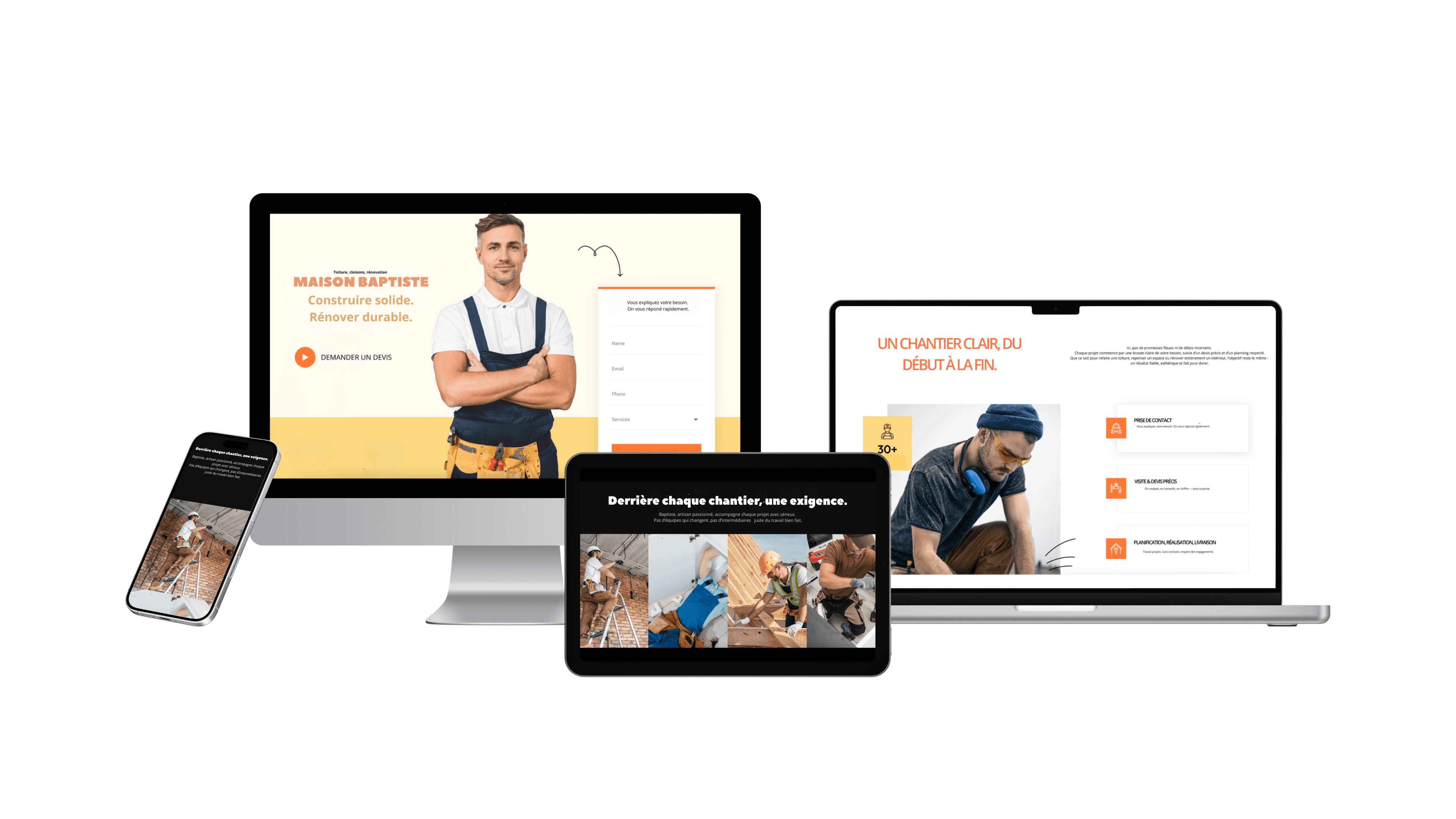 Maquette responsive Maison Baptiste - site bâtiment et rénovation, présentation multi-appareils